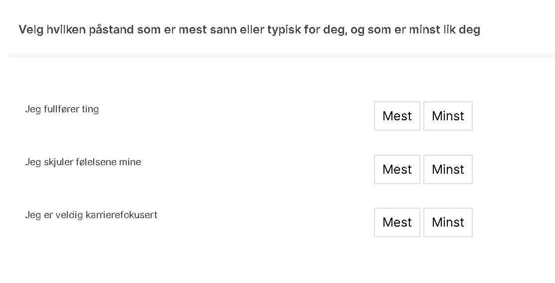Eksempel på øvelse for OPQ32 personlighetstest